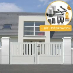 PACKIT Portail Aluminium Battant Semi-ajouré En Kit + Motorisation Dimension L.3000 (entre Piliers) X H.1300 Mm Couleurs Blanc (RAL 9010)