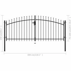 Double Portail Avec Haut Sous Forme De Lance 300 X 150 Cm VidaXL - Noir -Portail Soldes Boutique 16945527 3