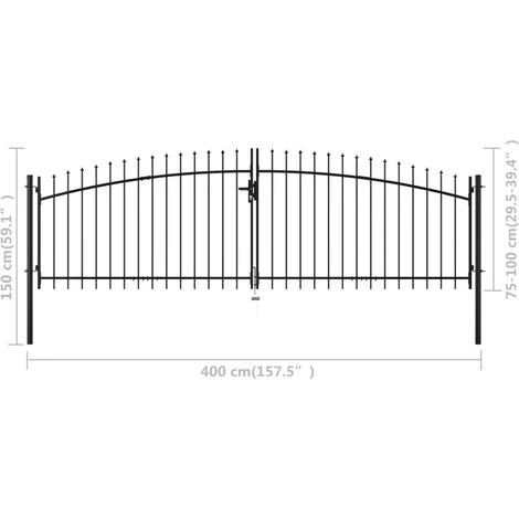 Double Portail Avec Haut Sous Forme De Lance 400 X 150 Cm VidaXL - Noir 5 Double Portail Avec Haut Sous Forme De Lance 400 X 150 Cm VidaXL - Noir – Image 3