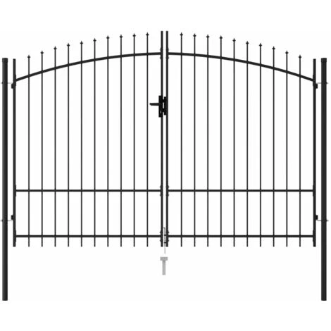 Portillon Double Porte Avec Dessus à Pointe Acier 3x1,75 M Noir VidaXL 3 Portillon Double Porte Avec Dessus à Pointe Acier 3x1,75 M Noir VidaXL