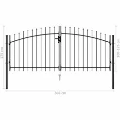 Portillon Double Porte Avec Dessus à Pointe Acier 3x1,25 M Noir VidaXL -Portail Soldes Boutique 18754560 5