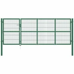Hommoo Portail De Cloture De Jardin Avec Poteaux 350x120 Cm Acier Vert HDV04692