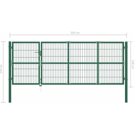 Hommoo Portail De Cloture De Jardin Avec Poteaux 350x120 Cm Acier Vert HDV04692 7 Hommoo Portail De Cloture De Jardin Avec Poteaux 350x120 Cm Acier Vert HDV04692 – Image 5