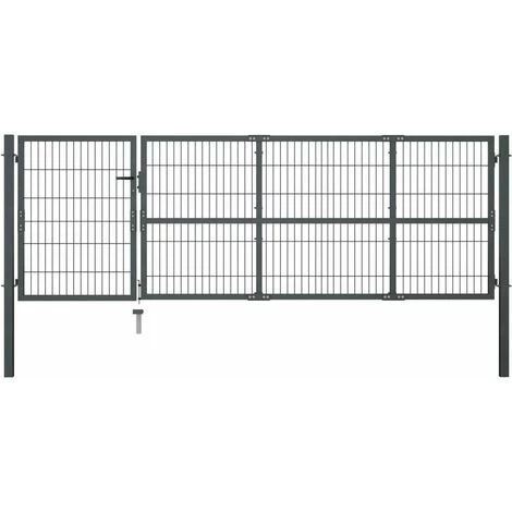 Hommoo Portillon Avec Poteaux Acier 350 X 100 Cm Anthracite HDV06010 3 Hommoo Portillon Avec Poteaux Acier 350 X 100 Cm Anthracite HDV06010