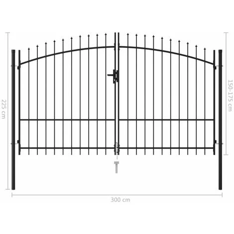 Hommoo Portillon Double Porte Avec Dessus A Pointe Acier 3x1,75 M Noir HDV06531 7 Hommoo Portillon Double Porte Avec Dessus A Pointe Acier 3x1,75 M Noir HDV06531 – Image 5