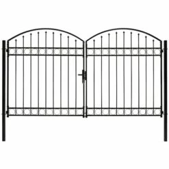 VidaXL Portillon Double Porte Avec Dessus Arqué Acier 300x200 Cm Noir - Noir