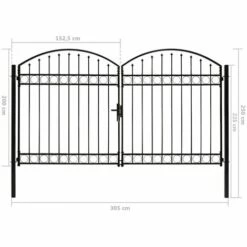 VidaXL Portillon Double Porte Avec Dessus Arqué Acier 300x200 Cm Noir - Noir -Portail Soldes Boutique 25524639 5