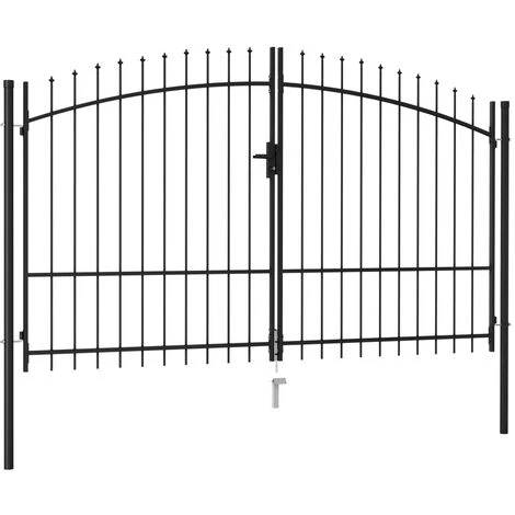 TRUE DEAL Portillon Double Porte Avec Dessus à Pointe Acier 3x2 M Noir 4 TRUE DEAL Portillon Double Porte Avec Dessus à Pointe Acier 3x2 M Noir – Image 2