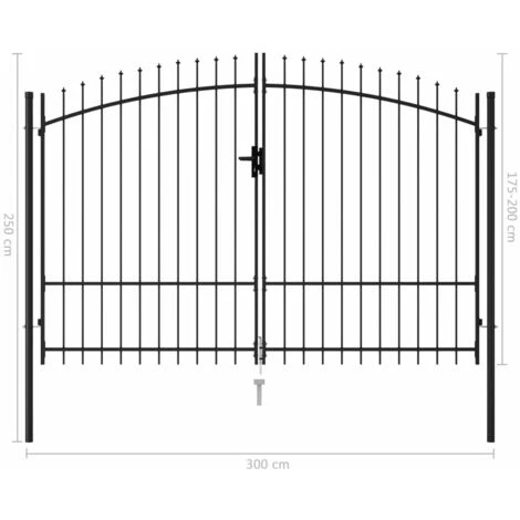 TRUE DEAL Portillon Double Porte Avec Dessus à Pointe Acier 3x2 M Noir 7 TRUE DEAL Portillon Double Porte Avec Dessus à Pointe Acier 3x2 M Noir – Image 5