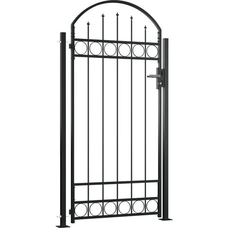 TRUE DEAL Portail De Clôture à Dessus Arqué Et 2 Poteaux 100x200 Cm Noir 4 TRUE DEAL Portail De Clôture à Dessus Arqué Et 2 Poteaux 100x200 Cm Noir – Image 2