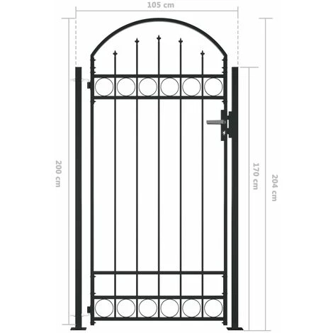 TRUE DEAL Portail De Clôture à Dessus Arqué Et 2 Poteaux 100x200 Cm Noir 7 TRUE DEAL Portail De Clôture à Dessus Arqué Et 2 Poteaux 100x200 Cm Noir – Image 5