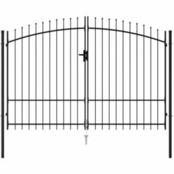 ASUPERMALL Portillon Double Porte Avec Dessus A Pointe Acier 3x1,75 M Noir -Portail Soldes Boutique 28378704 3
