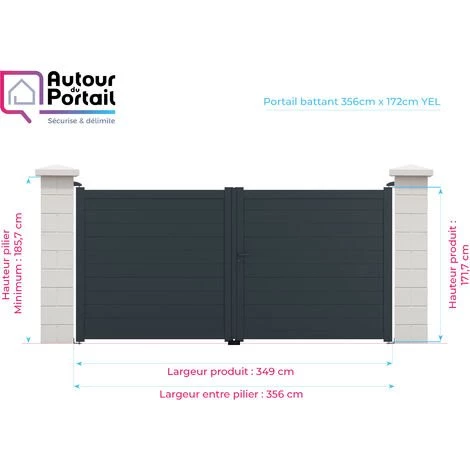 AUTOURDUPORTAIL Portail Battant YEL Gris 7016 - L356 Cm X H172 Cm En Aluminium Manuel AUTOUR DU PORTAIL 6 AUTOURDUPORTAIL Portail Battant YEL Gris 7016 - L356 Cm X H172 Cm En Aluminium Manuel AUTOUR DU PORTAIL – Image 4
