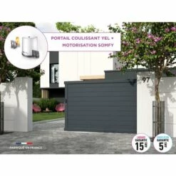 AUTOURDUPORTAIL Portail Coulissant YEL Gris 7016 - L356 Cm X H166 Cm En Aluminium Motorisé Somfy AUTOUR DU PORTAIL
