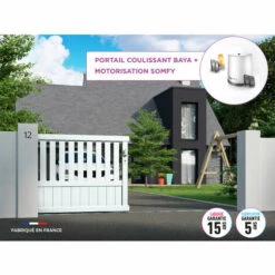 AUTOURDUPORTAIL Portail Coulissant BAYA Blanc 9016 - L356 Cm X H129 Cm En Aluminium Motorisé Somfy AUTOUR DU PORTAIL