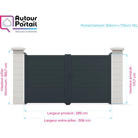 AUTOURDUPORTAIL Portail Battant YEL Blanc 9016 - L306 Cm X H172 Cm En Aluminium Manuel AUTOUR DU PORTAIL 6 AUTOURDUPORTAIL Portail Battant YEL Blanc 9016 - L306 Cm X H172 Cm En Aluminium Manuel AUTOUR DU PORTAIL – Image 4