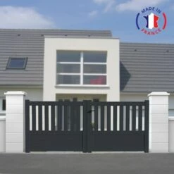 PACKIT Portail Aluminium Battant Semi-ajouré En Kit Dimension L.3000 (entre Piliers) X H.1300 Mm Couleurs Gris (RAL 7016)