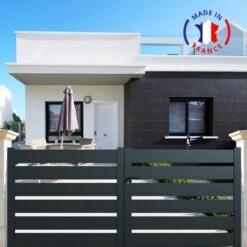 PACKIT Portail Aluminium Battant SAH En Kit Dimension L.3000 (entre Piliers) X H.1500 Mm Couleurs Gris (RAL 7016)