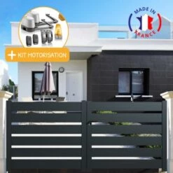 PACKIT Portail Aluminium Battant SAH Gris En Kit Motorisation LOCKYVIA SOMFY Dimension L.3500 (entre Piliers) X H.1500 Mm