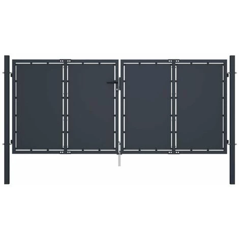 HAPPYSHOPPING Portail De Jardin Acier 300 X 125 Cm Anthracite 2 HAPPYSHOPPING Portail De Jardin Acier 300 X 125 Cm Anthracite