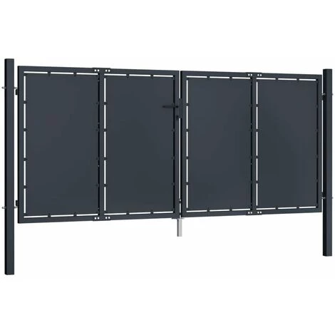 HAPPYSHOPPING Portail De Jardin Acier 300 X 125 Cm Anthracite 3 HAPPYSHOPPING Portail De Jardin Acier 300 X 125 Cm Anthracite – Image 2