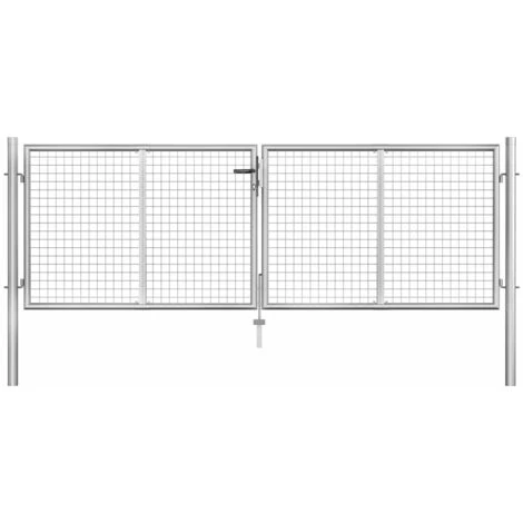 HAPPYSHOPPING Porte De Jardin Acier Galvanise 306x125 Cm Argente 3 HAPPYSHOPPING Porte De Jardin Acier Galvanise 306x125 Cm Argente