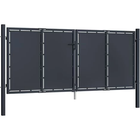 HOMMOO Portail De Jardin Acier 300 X 125 Cm Anthracite 4 HOMMOO Portail De Jardin Acier 300 X 125 Cm Anthracite – Image 2