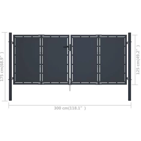 HOMMOO Portail De Jardin Acier 300 X 125 Cm Anthracite 7 HOMMOO Portail De Jardin Acier 300 X 125 Cm Anthracite – Image 5