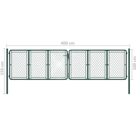 HOMMOO Portail De Jardin Acier 400 X 100 Cm Vert 7 HOMMOO Portail De Jardin Acier 400 X 100 Cm Vert – Image 5