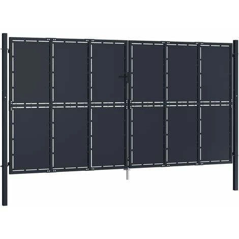 HOMMOO Portail De Jardin Acier 400 X 175 Cm Anthracite 4 HOMMOO Portail De Jardin Acier 400 X 175 Cm Anthracite – Image 2