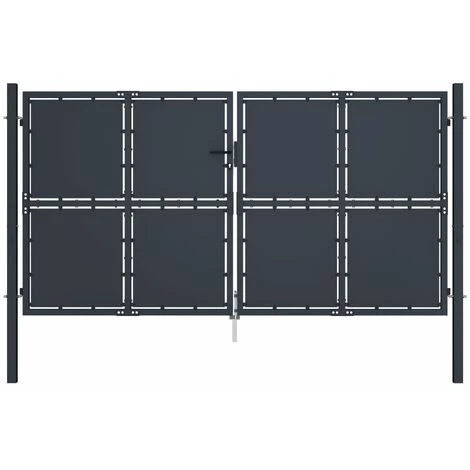 HOMMOO Portail De Jardin Acier 300x150 Cm Anthracite 3 HOMMOO Portail De Jardin Acier 300x150 Cm Anthracite