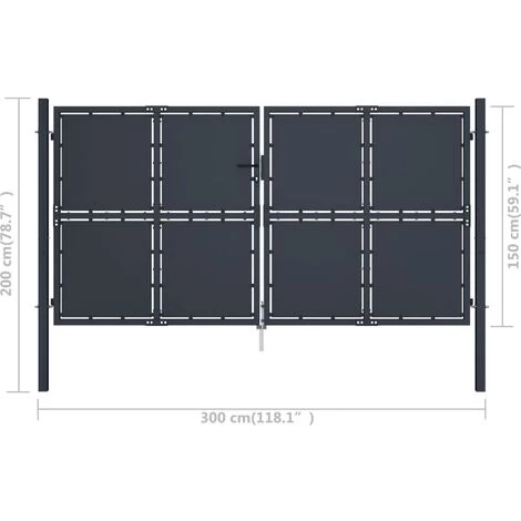 HOMMOO Portail De Jardin Acier 300x150 Cm Anthracite 7 HOMMOO Portail De Jardin Acier 300x150 Cm Anthracite – Image 5