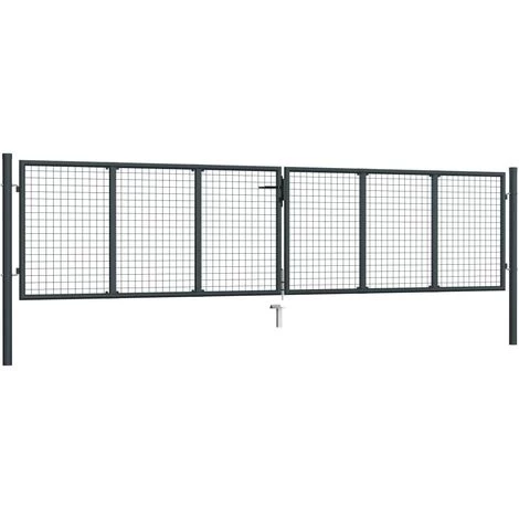 Hommoo Portail En Maille De Jardin Acier Galvanise 400 X 150 Cm Gris 4 Hommoo Portail En Maille De Jardin Acier Galvanise 400 X 150 Cm Gris – Image 2