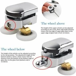 SUPERMARKET Rouleau De Porte De Douche, 4 Roulettes Doubles Pour Porte De Douche Roulettes Coulissantes Porte Roue De Remplacement Pour Cabine De Douche Pour Trou De Verre De 14 Mm，Superma -Portail Soldes Boutique 51451763 5