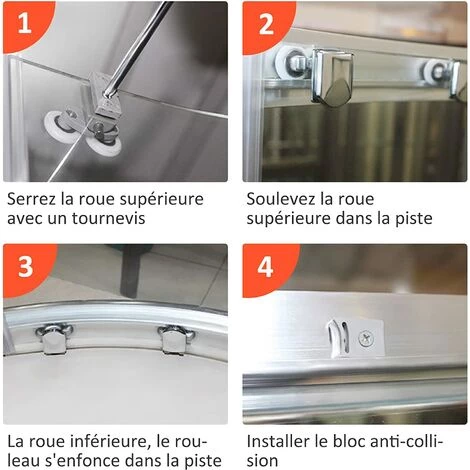 Rouleau De Porte De Douche, 4 Roulettes Doubles Pour Porte De Douche Roulettes Coulissantes Porte Roue De Remplacement Pour Cabine De Douche Pour Trou De Verre De 14 Mm Fontainebleau Argent 7 Rouleau De Porte De Douche, 4 Roulettes Doubles Pour Porte De Douche Roulettes Coulissantes Porte Roue De Remplacement Pour Cabine De Douche Pour Trou De Verre De 14 Mm Fontainebleau Argent – Image 5