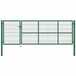 Topdeal Portail De Clôture De Jardin Avec Poteaux 350x100 Cm Acier Vert