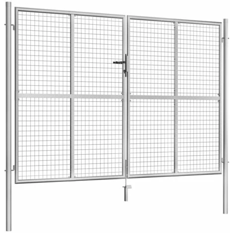 Topdeal Porte De Jardin Acier Galvanisé 306x225 Cm Argenté 4 Topdeal Porte De Jardin Acier Galvanisé 306x225 Cm Argenté – Image 2
