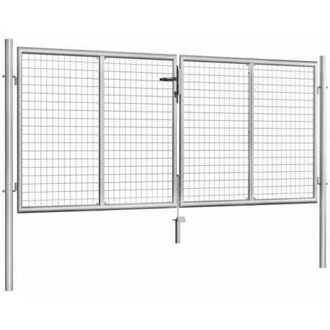 Topdeal Porte De Jardin Acier Galvanisé 306x150 Cm Argenté 4 Topdeal Porte De Jardin Acier Galvanisé 306x150 Cm Argenté – Image 2