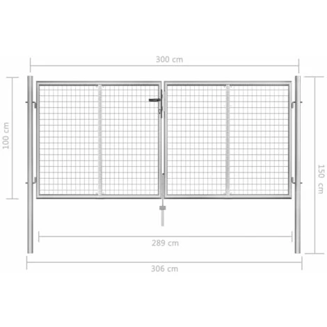 Topdeal Porte De Jardin Acier Galvanisé 306x150 Cm Argenté 7 Topdeal Porte De Jardin Acier Galvanisé 306x150 Cm Argenté – Image 5
