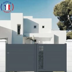 PACKIT Portail Aluminium Coulissant Découpe Laser En Kit Dimension L.3000 (entre Piliers) X H.1500 Mm Couleurs Gris (RAL 7016)