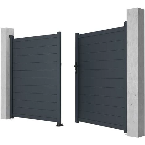 VENTE-UNIQUE.COM Portail Battant Aluminium Plein L305 X H181 Cm Anthracite NAZARIO - Gris Anthracite 6 VENTE-UNIQUE.COM Portail Battant Aluminium Plein L305 X H181 Cm Anthracite NAZARIO - Gris Anthracite – Image 4