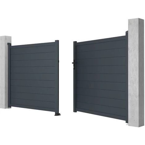 VENTE-UNIQUE.COM Portail Battant Aluminium Plein L355 X H166 Cm Anthracite NAZARIO - Gris Anthracite 6 VENTE-UNIQUE.COM Portail Battant Aluminium Plein L355 X H166 Cm Anthracite NAZARIO - Gris Anthracite – Image 4