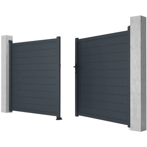 VENTE-UNIQUE.COM Portail Battant Aluminium Plein L355 X H181 Cm Anthracite NAZARIO - Gris Anthracite 6 VENTE-UNIQUE.COM Portail Battant Aluminium Plein L355 X H181 Cm Anthracite NAZARIO - Gris Anthracite – Image 4