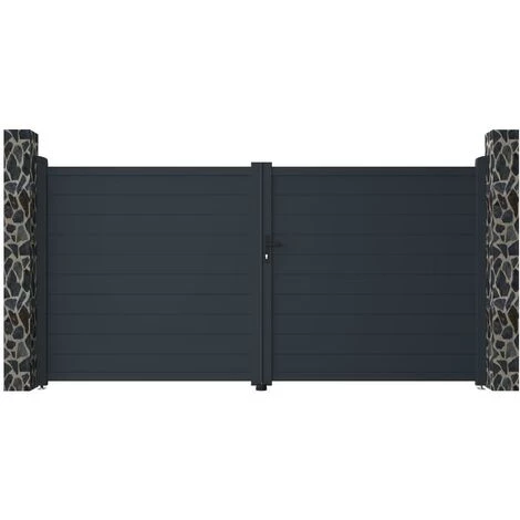 VENTE-UNIQUE.COM Portail Battant Aluminium Plein L355 X H181 Cm Anthracite NAZARIO - Gris Anthracite 7 VENTE-UNIQUE.COM Portail Battant Aluminium Plein L355 X H181 Cm Anthracite NAZARIO - Gris Anthracite – Image 5