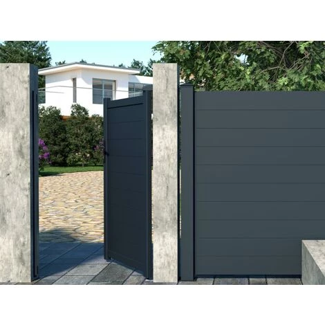 VENTE-UNIQUE.COM Portillon Battant Aluminium Plein L103 X H166 Cm Anthracite NAZARIO - Gris Anthracite 5 VENTE-UNIQUE.COM Portillon Battant Aluminium Plein L103 X H166 Cm Anthracite NAZARIO - Gris Anthracite – Image 3