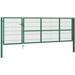 INLIFE Portail De Clôture De Jardin Avec Poteaux 350x100 Cm Acier Vert