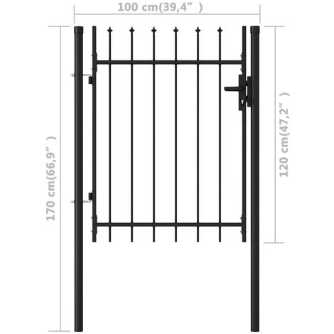 INLIFE Portillon Simple Porte Avec Dessus à Pointe Acier 1x1,2 M Noir 7 INLIFE Portillon Simple Porte Avec Dessus à Pointe Acier 1x1,2 M Noir – Image 5
