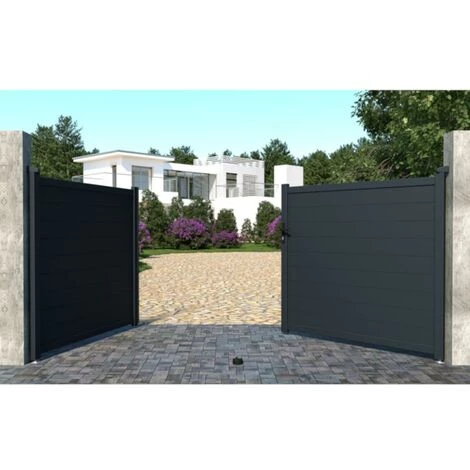 VENTE-UNIQUE.COM Portail électrique Battant Aluminium Plein L355 X H166 Cm Anthracite NAZARIO - Gris Anthracite 5 VENTE-UNIQUE.COM Portail électrique Battant Aluminium Plein L355 X H166 Cm Anthracite NAZARIO - Gris Anthracite – Image 3