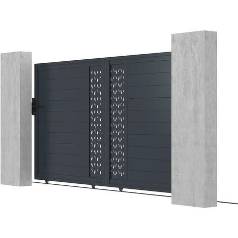 VENTE-UNIQUE.COM Portail Coulissant Aluminium Semi Ajouré à Motifs L374 X H180 Cm Anthracite GREGOR - Gris Anthracite 5 VENTE-UNIQUE.COM Portail Coulissant Aluminium Semi Ajouré à Motifs L374 X H180 Cm Anthracite GREGOR - Gris Anthracite – Image 3