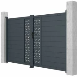 VENTE-UNIQUE.COM Portail Battant Aluminium Semi Ajouré à Motifs L305 X H181 Cm Anthracite GREGOR - Gris Anthracite -Portail Soldes Boutique 60712295 3